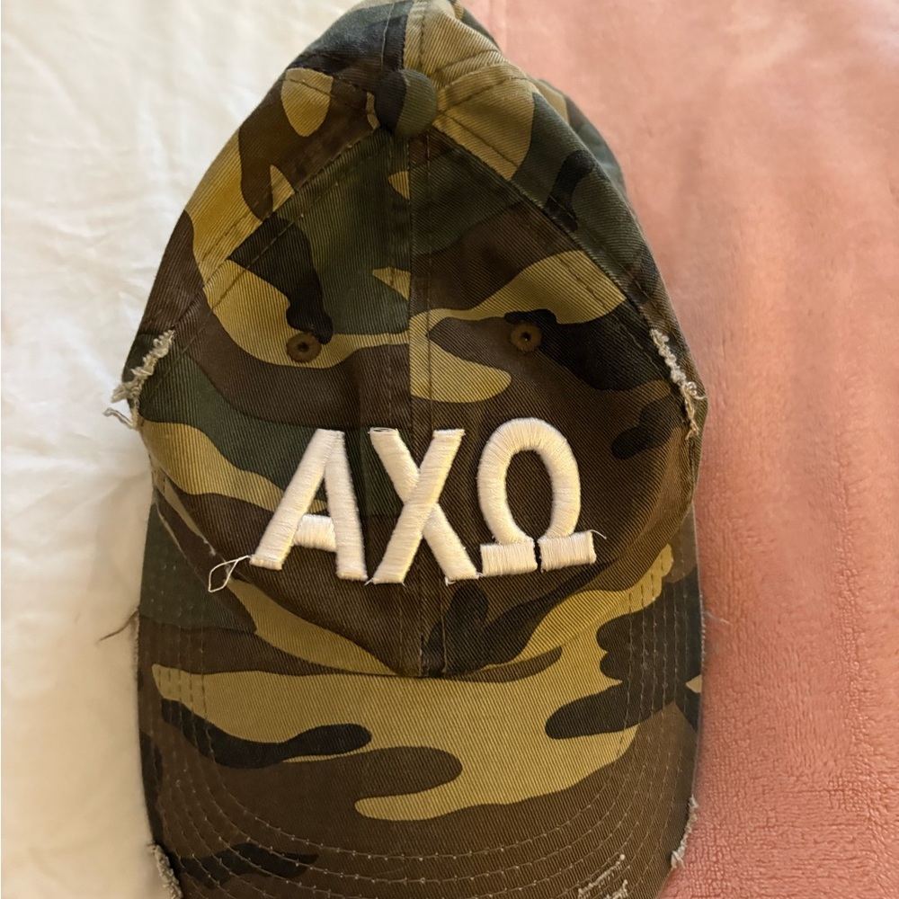 Camo Baseball Cap with Greek Letters (Alpha Chi Omega)